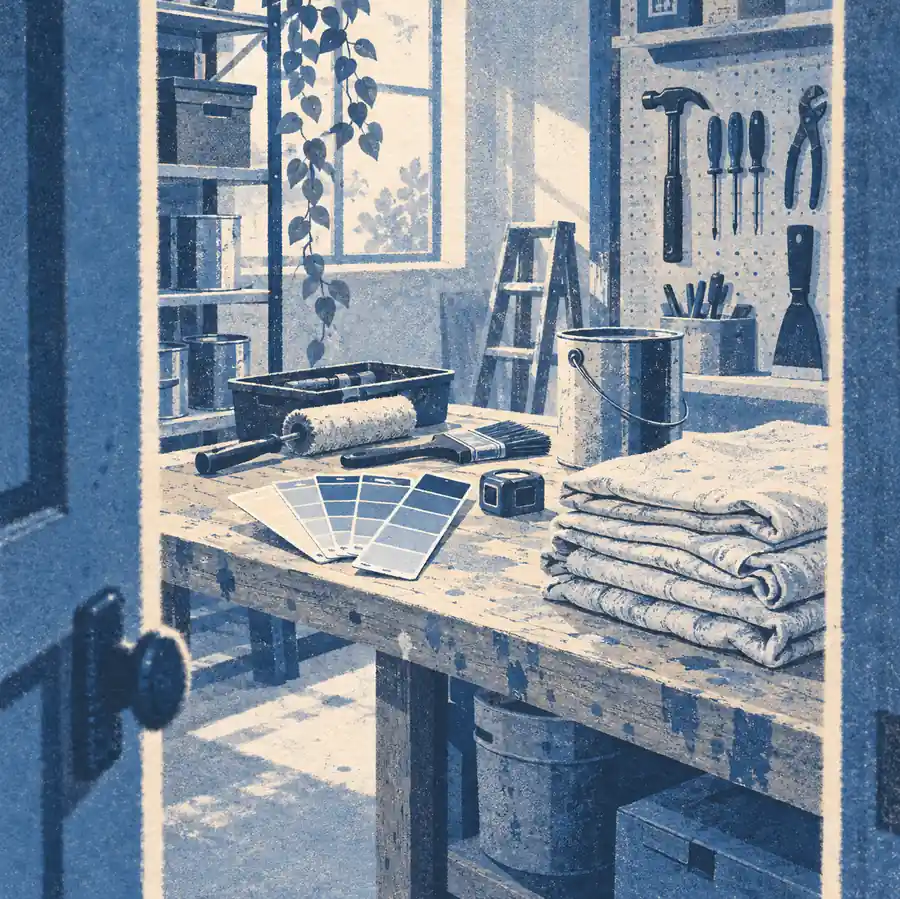 Illustration of property service businesses equipment and workspace